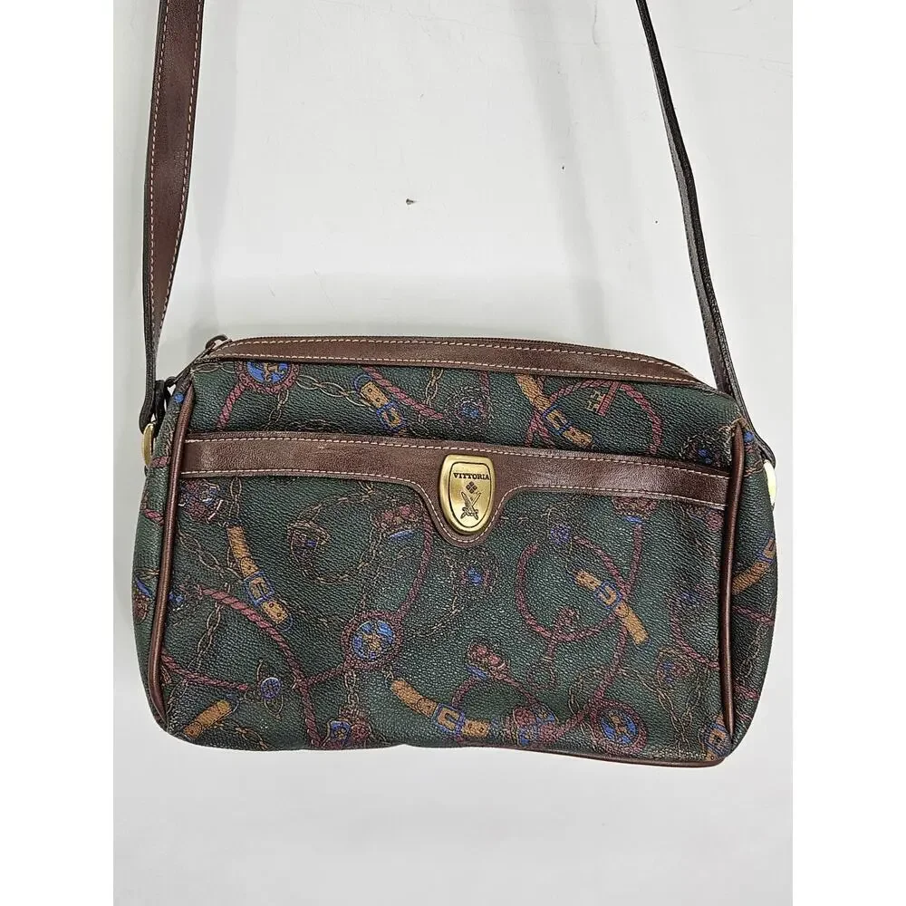 Vittoria Brown Leather Crossbody Bag Vintage Paisley Pattern Boho Classic
